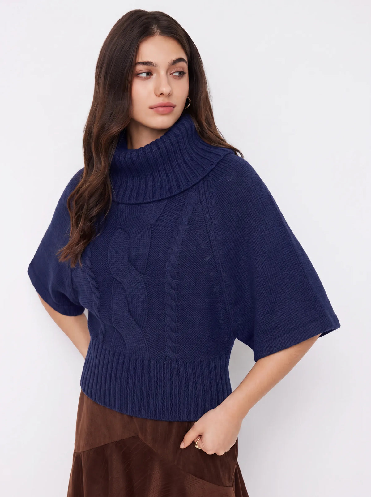 Capucine sweater in navy, worn