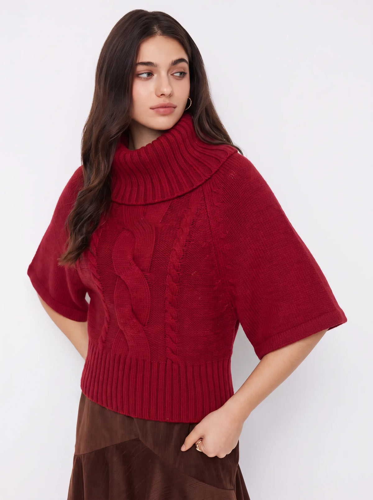 Capucine sweater in red, worn