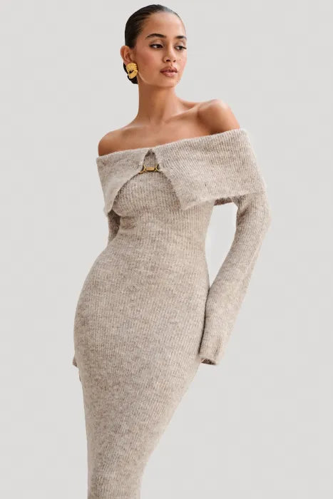 ELSENYA — Héloïse Off-Shoulder Knit Midi Dress