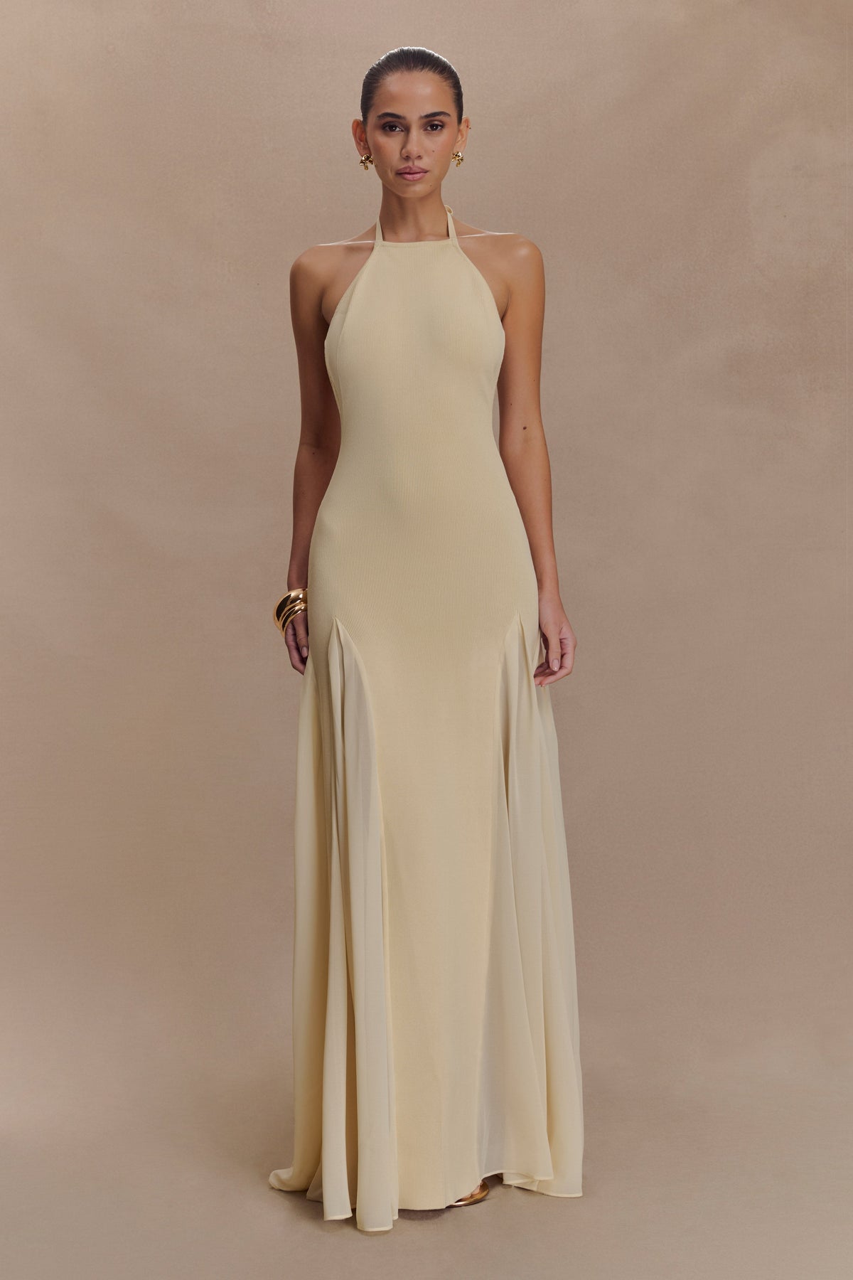 ELSENYA Oriane Halter Maxi Dress in Cream