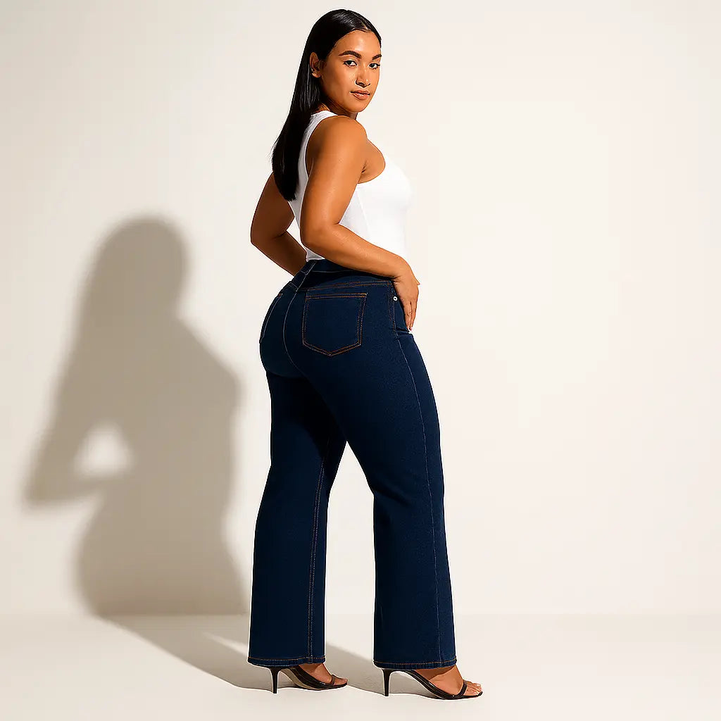 ELSENYA Elena Wide-Leg Jeans in Dark Blue