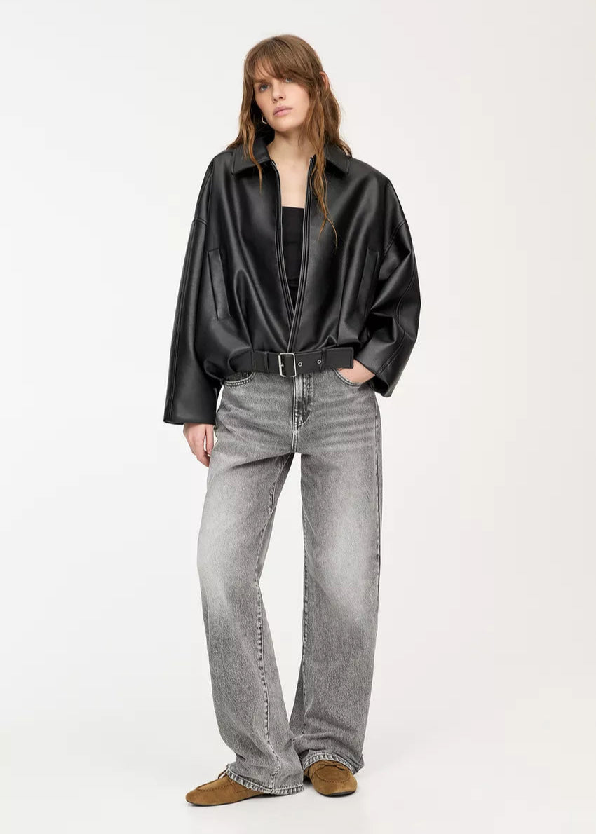 ELSENYA Romy Belted Leather Jacket in Black
