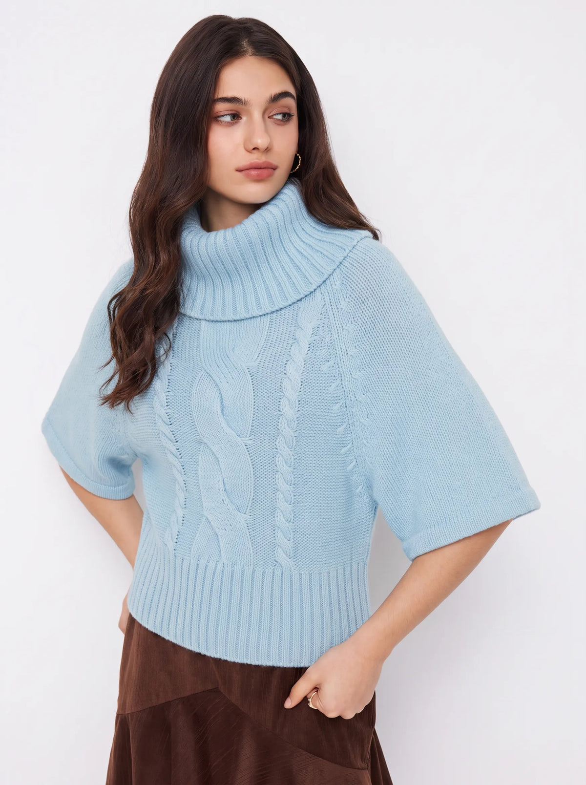 Capucine sweater in light blue, worn