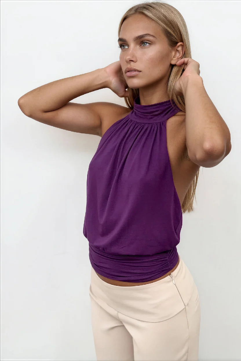 ELSENYA Iris Draped Halter Top in Purple